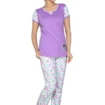 Town Girl-Purple Colour Top Kiss Pattern Pyjama Night Suit