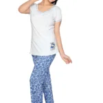 Town Girl-Light Gray Colour Top Blue Spiral Design Pyjama Night Suit