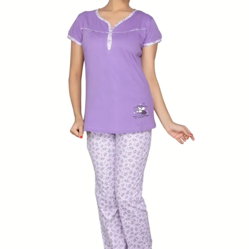 Town Girl-Purple Color Top Solid Pattern Pyjama Night Suit