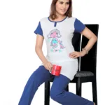Town Girl-Cute Grey Color Trendy Top Solid Color Pyjama Night Suit