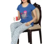 Town Girl-Blue Color Trendy Top Floral Pattern Pyjama Night Suit