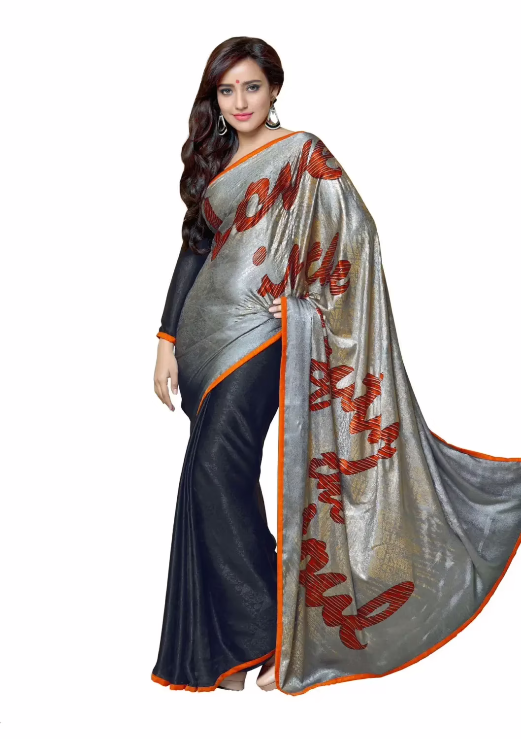 Mizzoli Grey Silk Jacquard Saree With Blouse