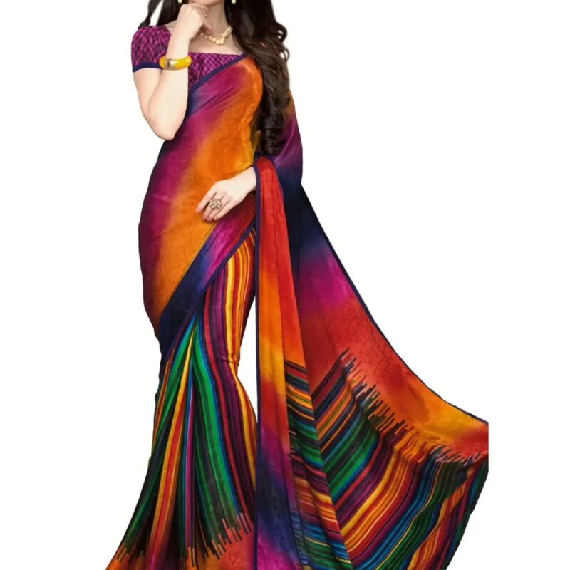 Mizzoli Smashing Red & White Shade Half & Half Style Saree