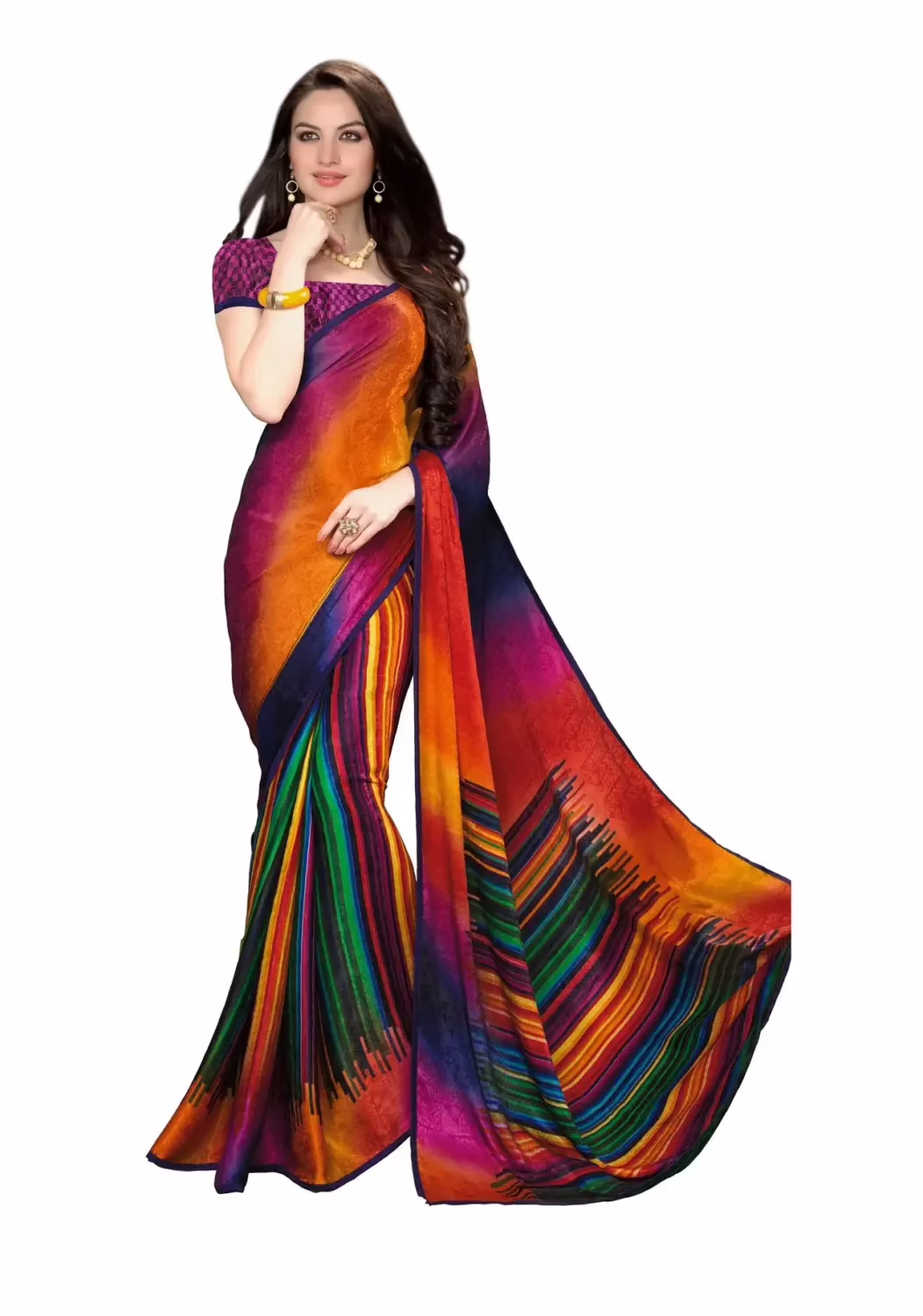 Mizzoli Smashing Red & White Shade Half & Half Style Saree