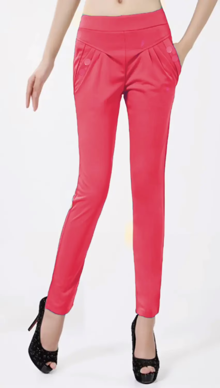 Creamson Red Side Pocket Buttoned Elastic Waist Jegging Size-30,32,34