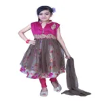 Pazaar Persian Rose-Pink  And Deep Fallow Brown Embroidered Festival Kids Anarkali Suit