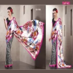 Cream & Black Line PrintedSilk Crepe Saree