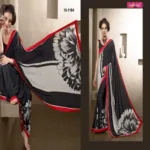 Black Silk Crepe Printed Saree