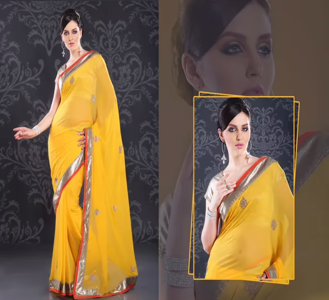 Pazaar Amber Yellow Embroidered Party Saree  With Zari Thread