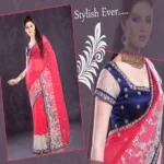 Pazaar Amaranth Red Embroidered Party Saree  With Zari Thread
