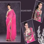 Pazaar Cerise Pink Embroidered Party Saree  With Zari  Resham Thread