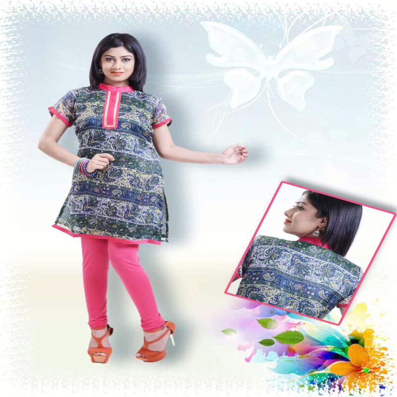 Pine Green and Sapphire Blue Floral Printed Kurti