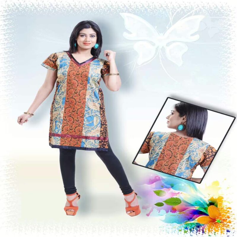 Smart Brown Kurti with Print & Patti Patch Border