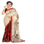 Rock-Fashion Brown Weightless Printed  Work Saree
