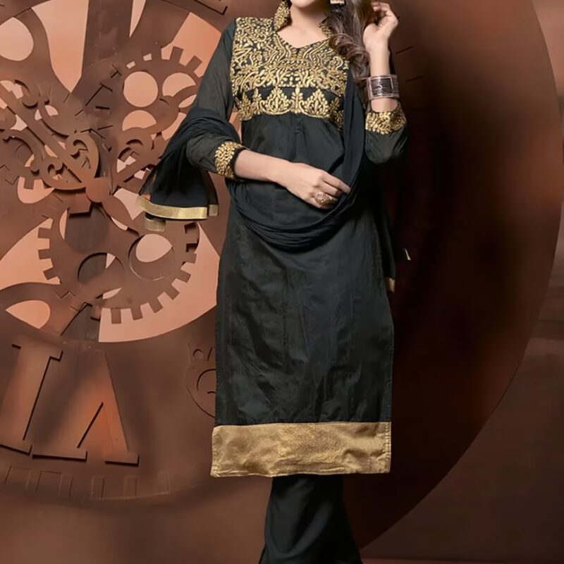 Antra Black Color Embroidered Designer Unstitched Salwar Kameez