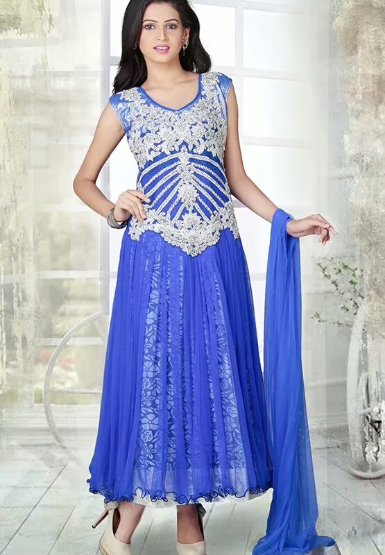 Pazaar Angel Royal Blue Embroidered Festival Anarkali Churidar Kameez