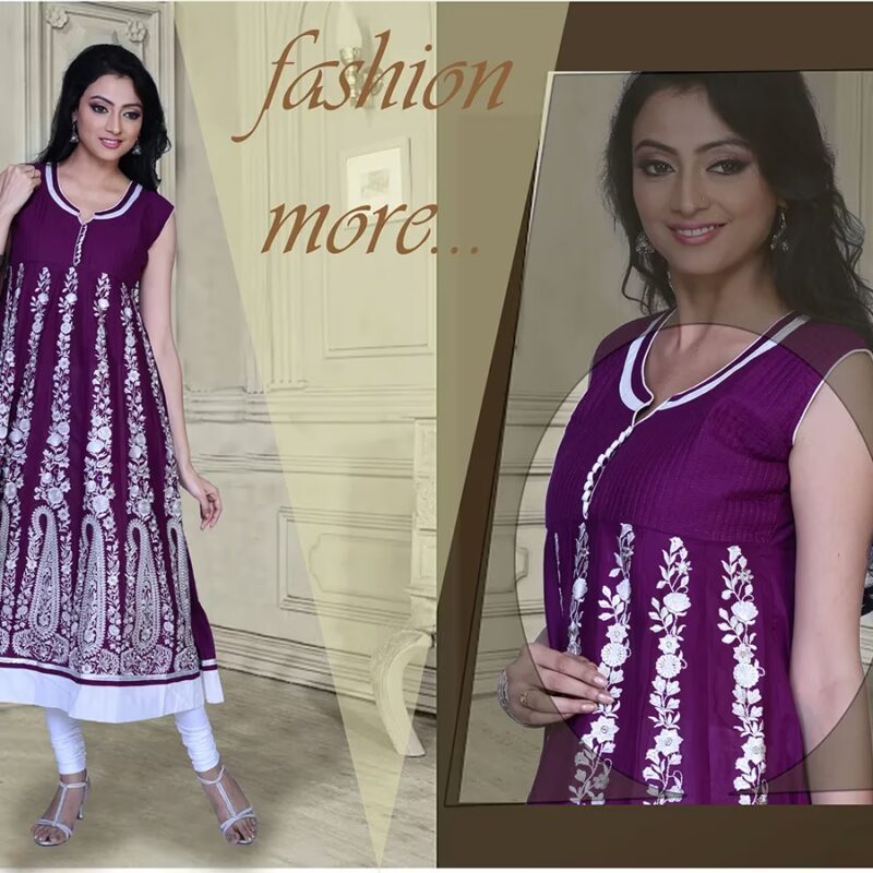 Pazaar Glorious Byzantium Violet Embroidered Festival Kurti