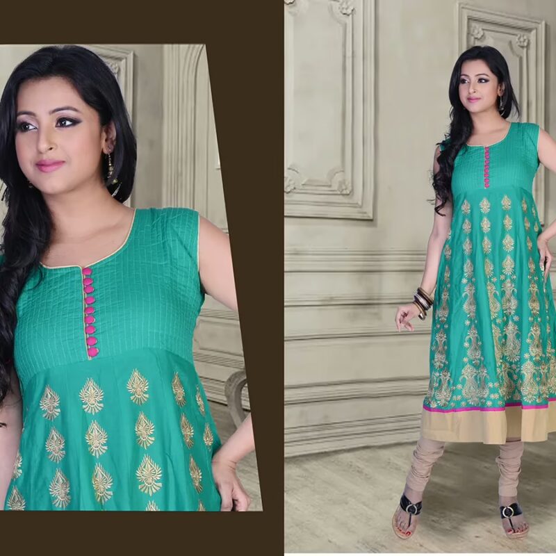 Pazaar Glorious Persian Green Embroidered Festival Kurti