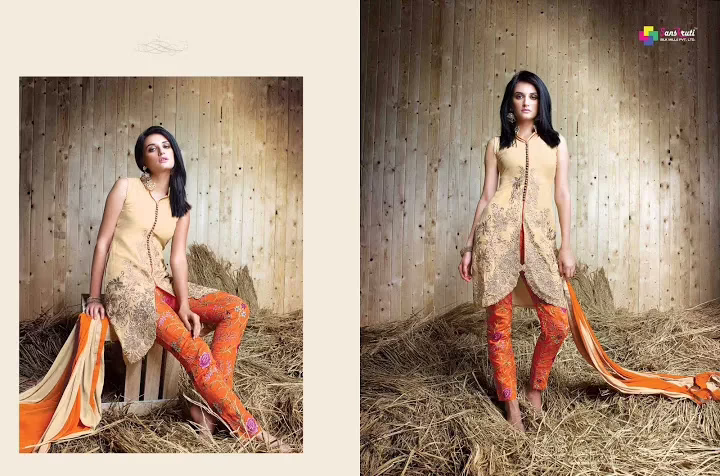 Hi-Fashion Cream Georgette Salwar Kameez - Image 2