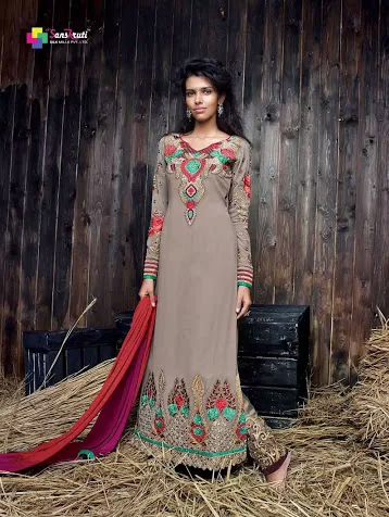 Hi-Fashion Peach Georgette Salwar Kameez