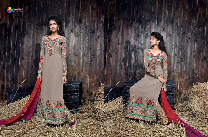 Hi-Fashion Grey Georgette Salwar Kameez - Image 2