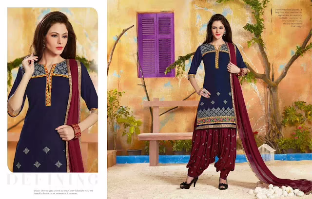 Hi-Fashion Navy Embroidered Straight Suit
