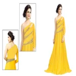 Hi-Fashion Yellow Embroidered Designer Readymade Gown