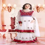 Pazaar Rangoli Off White & Ruby Red Embroided Lehenga Choli