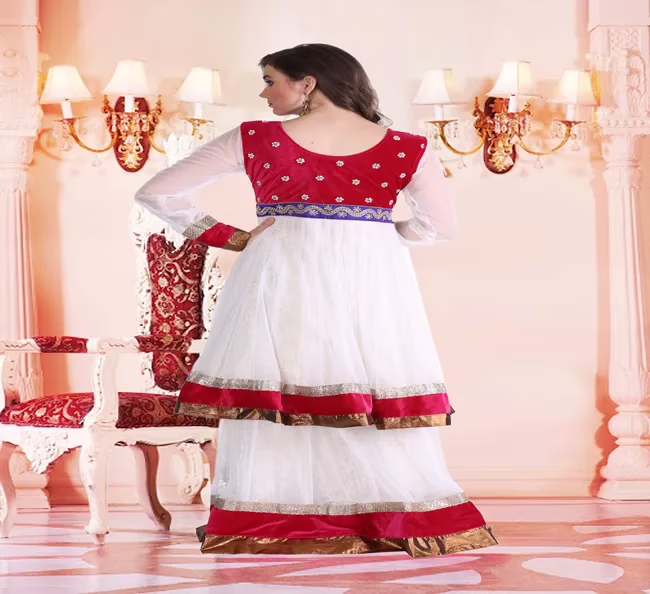 Pazaar Rangoli Off White & Ruby Red Embroided Lehenga Choli - Image 2