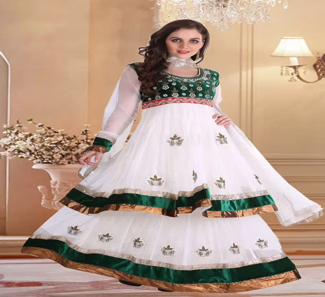 Pazaar Rangoli Off-white and Pine Green Embroided Lehenga Choli