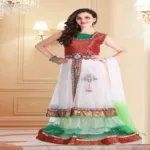 Pazaar Rangoli Off White & Rose Madder Red Embroided Lehenga Choli