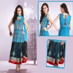 Pazaar Afreen Maya Blue and Black Embroidered Anarkali Salwar Kameez