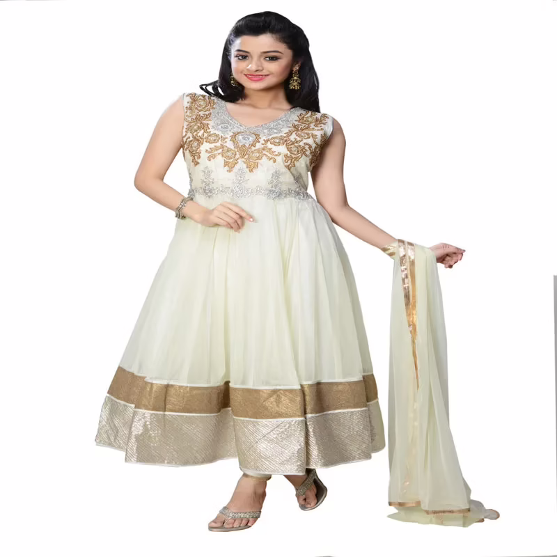 Pazaar Off-white embroidered party anarkali kameez