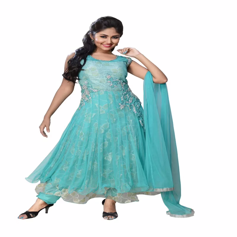 Pazaar Cyan Blue embroidered party anarkali kameez