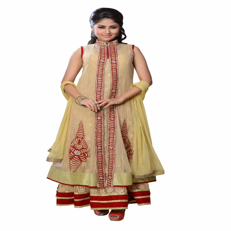 Pazaar Lemon-chiffon Yellow embroidered party kameez