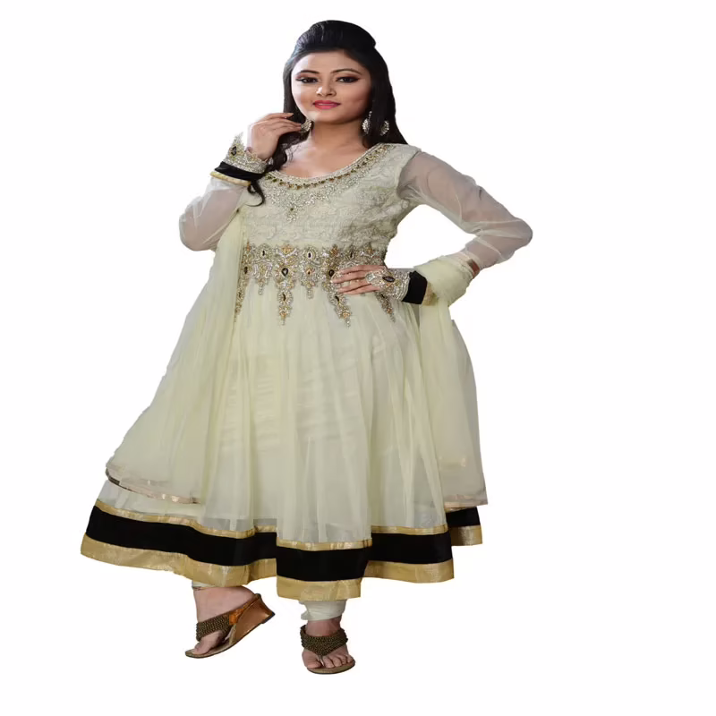 Pazaar Cream Yellow embroidered party anarkali kameez