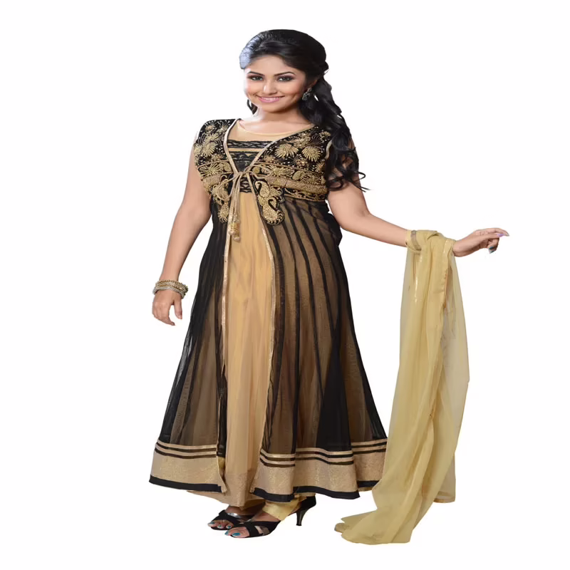 Pazaar Black and Cream Yellow embroidered party kameez