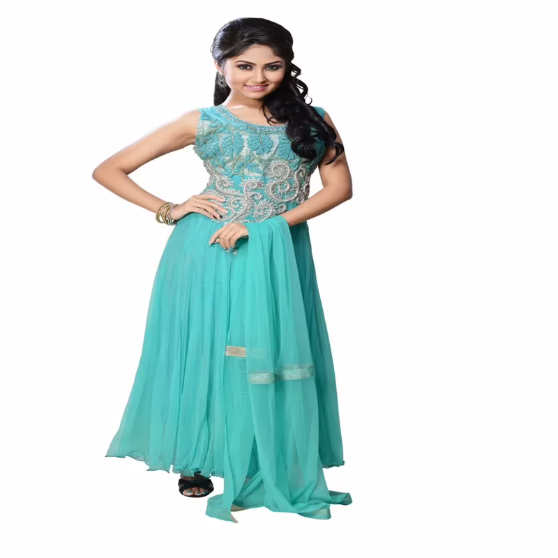 Pazaar Cyan Blue embroidered party kameez