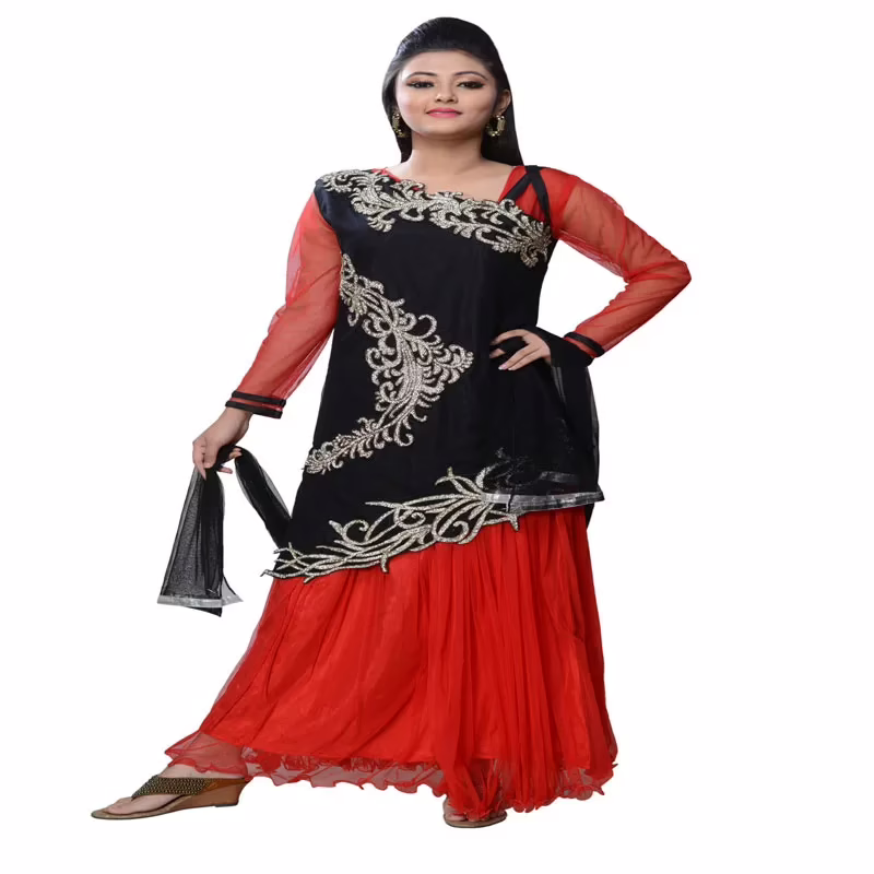 Pazaar Black and Cardinal Red embroidered kameez