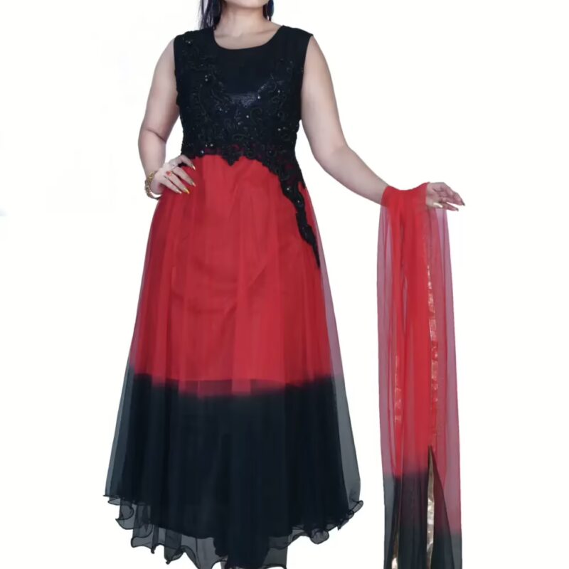 Pazaar Cardinal Red & Black Embroidered Festival Anarkali Kameez