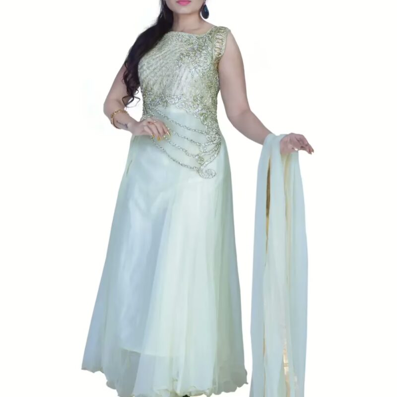 Pazaar Off White Embroidered Festival Anarkali Kameez