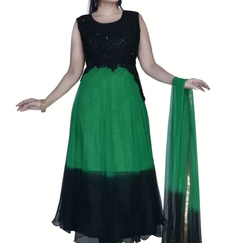 Pazaar Jungle Green & Black Embroidered Festival Anarkali Kameez