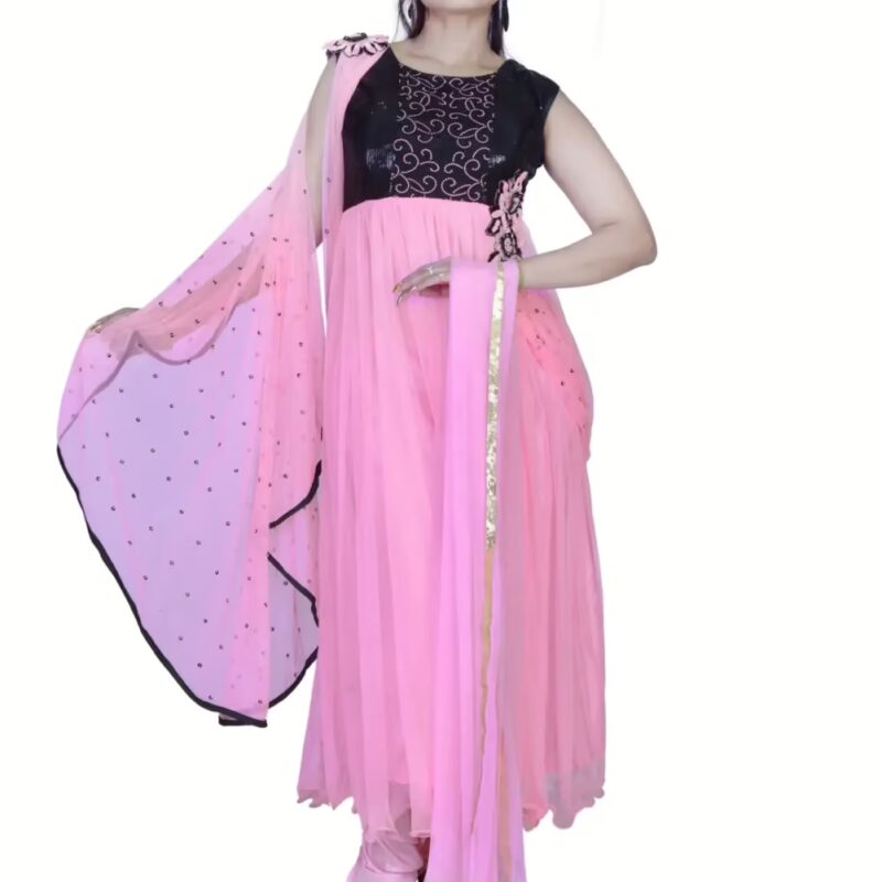 Pazaar Black & Fuchsia Pink Embroidered Festival Anarkali Kameez