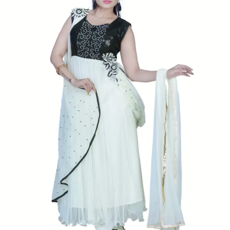 Pazaar Black & White Embroidered Festival Anarkali Kameez