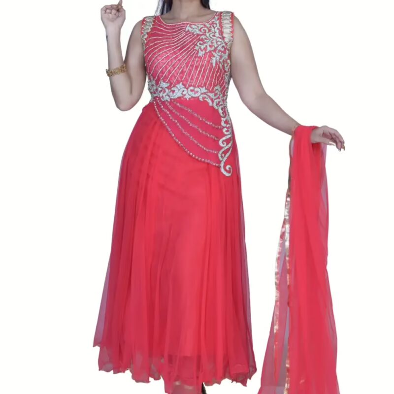 Pazaar Crimson Red Embroidered Festival Anarkali Kameez