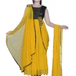 Pazaar Black & Maize Yellow Embroidered Festival Anarkali Kameez