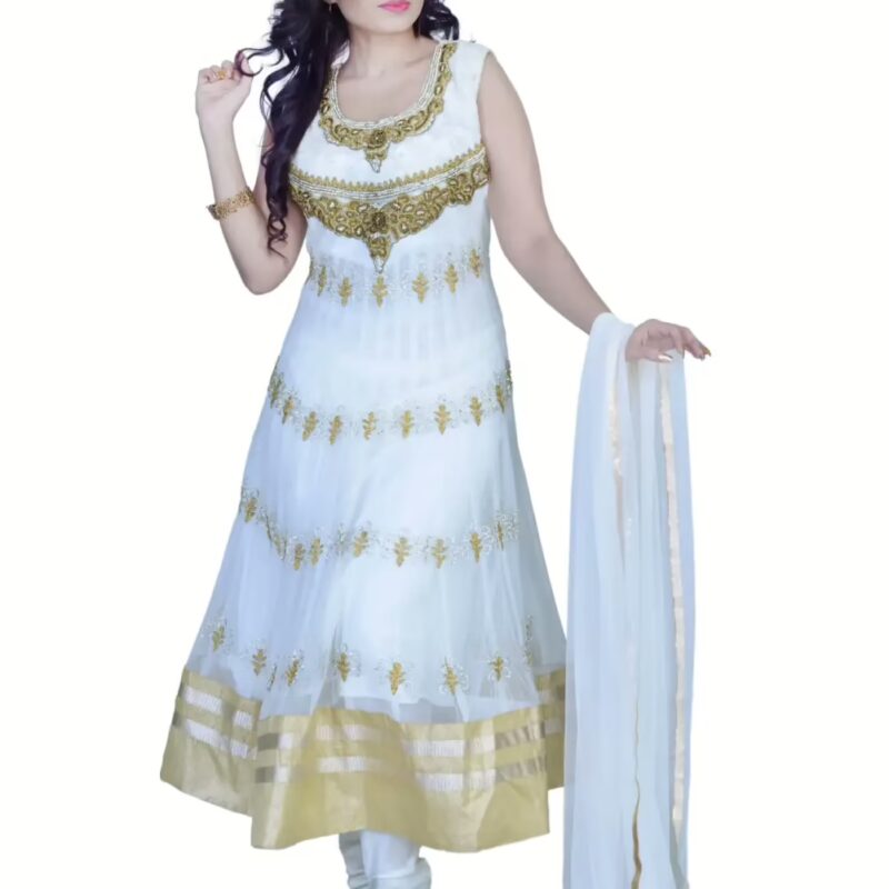 Pazaar Off White Embroidered Festival Anarkali Kameez