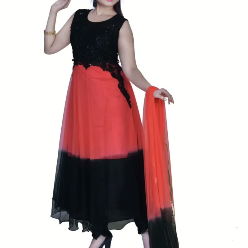 Pazaar Brink Pink & Black Embroidered Festival Anarkali Kameez