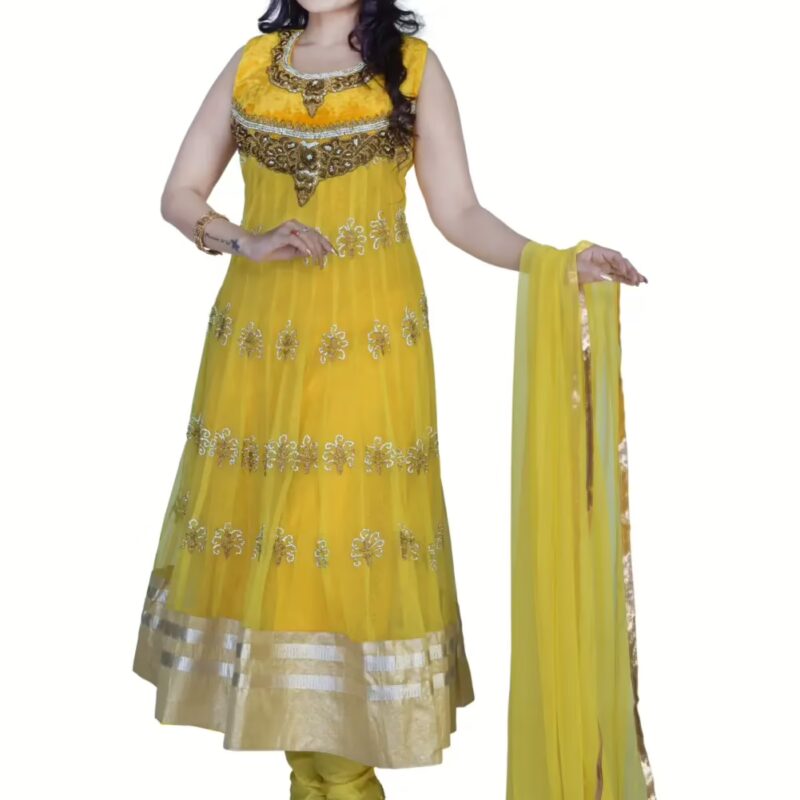 Pazaar Maize Yellow Embroidered Festival Anarkali Kameez