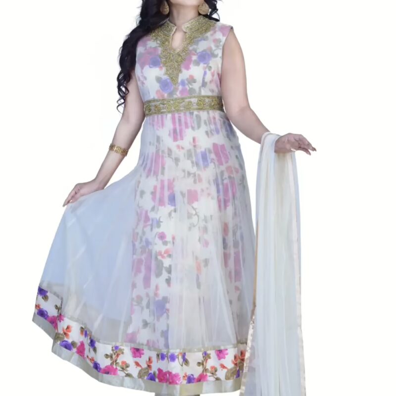 Pazaar Off White Embroidered Festival Anarkali Kameez